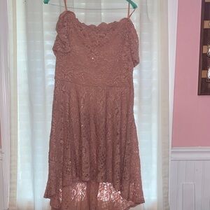 City Studio Lace High Low Dress in Tan